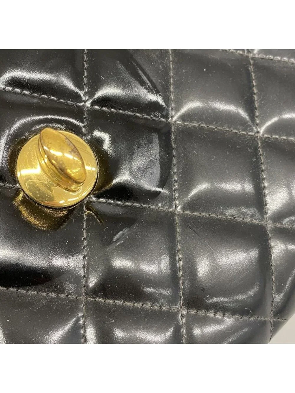 Chanel Shoulder Bag Maxi Quilted Patent Leather Black Gold